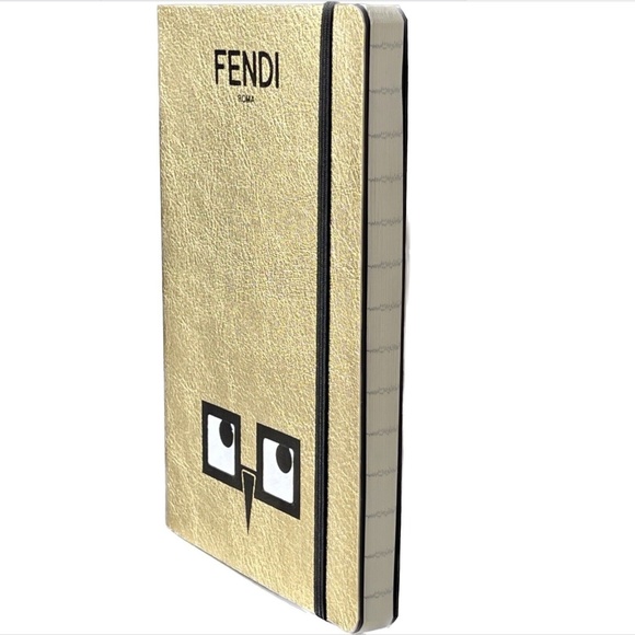 FENDI Metallic Gold-Tone Leather Notebook with Stickers - Picture 6 of 10